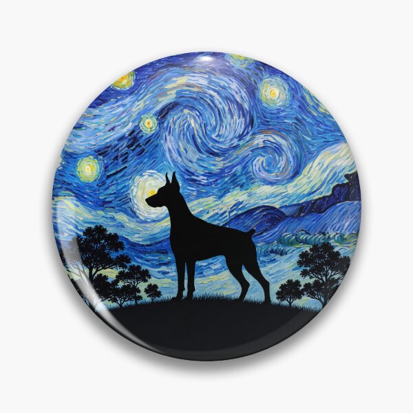 Item preview, Funny Dobermann Dog Starry Night Painting Moon Star Mom Dad Kids designed and sold by FurryHavenPH.