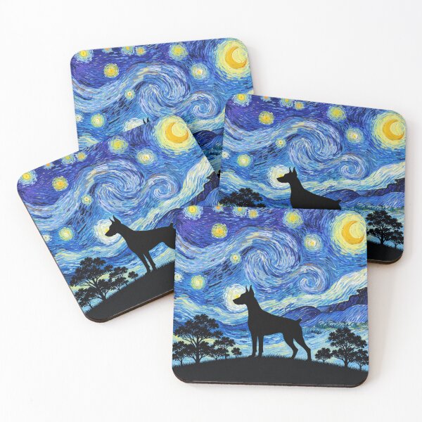 Item preview, Divertido perro Dobermann, pintura de la noche estrellada, luna, estrella, mamá, papá, niños designed and sold by FurryHavenPH.