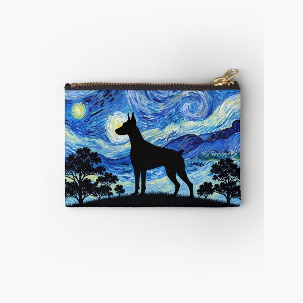 Aperçu de l'œuvre Un drôle de dobermann peint Nuit étoilée Lune Étoile Maman Papa Enfants créée et vendue par FurryHavenPH.