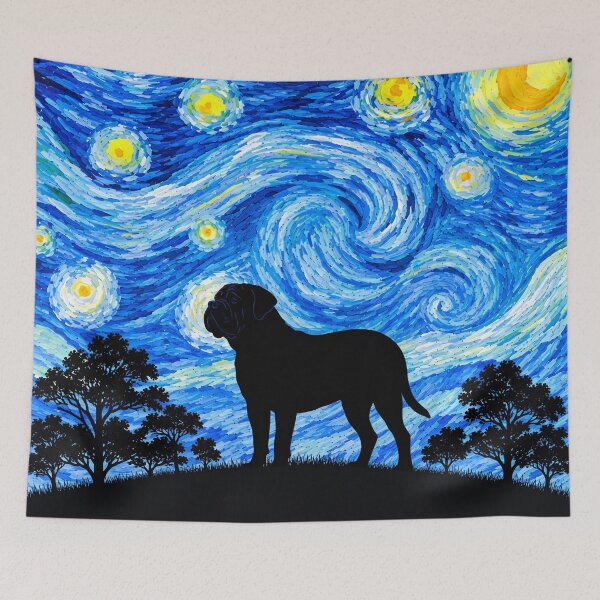 Item preview, Funny Dogue de Bordeaux Dog Starry Night Painting Moon Star Mom Dad Kids designed and sold by FurryHavenPH.