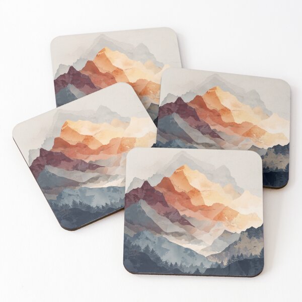 Item preview, Mountain Pine Forest Print Amber Sunset Peak and Navy Evergreen Silhouette Art designed and sold by solynneart.