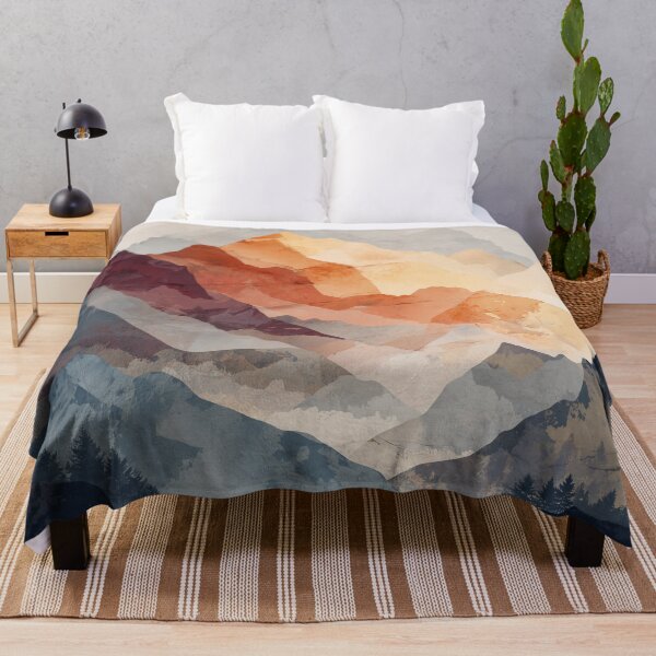 Item preview, Mountain Pine Forest Print Amber Sunset Peak and Navy Evergreen Silhouette Art designed and sold by solynneart.