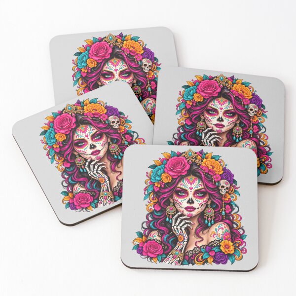 Item preview, Floral Catrina Sugar Skull Woman – Colorful Day of the Dead Gothic Art designed and sold by JanuszJarowicz.