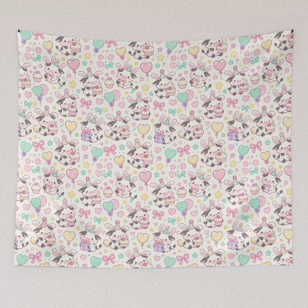 Item preview, Kawaii Birthday Cow Bunny Pattern designed and sold by Soft Berry Studio.