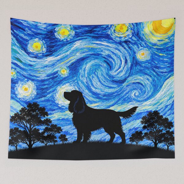 Item preview, Funny Field Spaniel Dog Starry Night Painting Moon Star Mom Dad Kids designed and sold by FurryHavenPH.