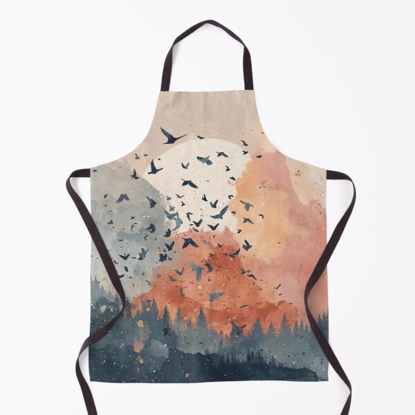 Item preview, Flock of Birds at Sunset Print Coral Sky Navy Forest Silhouette Landscape Art designed and sold by solynneart.