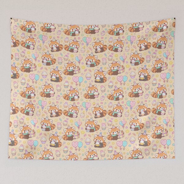 Item preview, Kawaii Birthday Red Panda Pattern designed and sold by Soft Berry Studio.