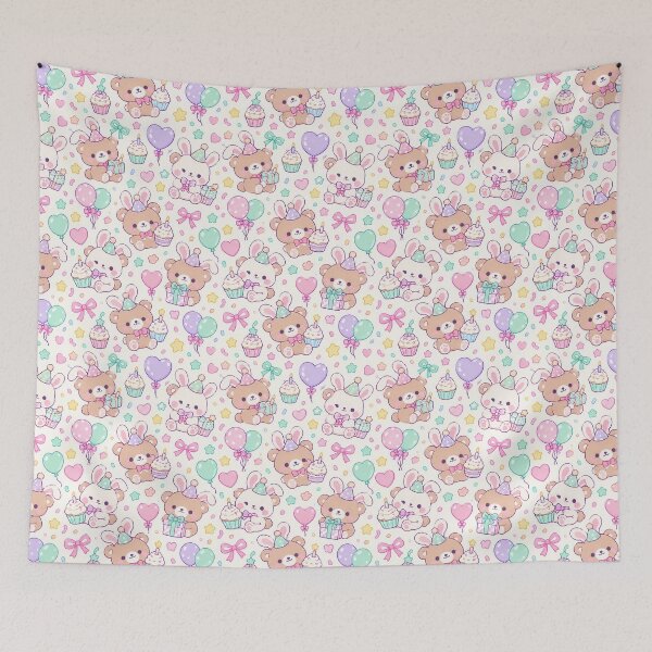 Item preview, Kawaii Birthday Bunny Bear Pattern designed and sold by Soft Berry Studio.
