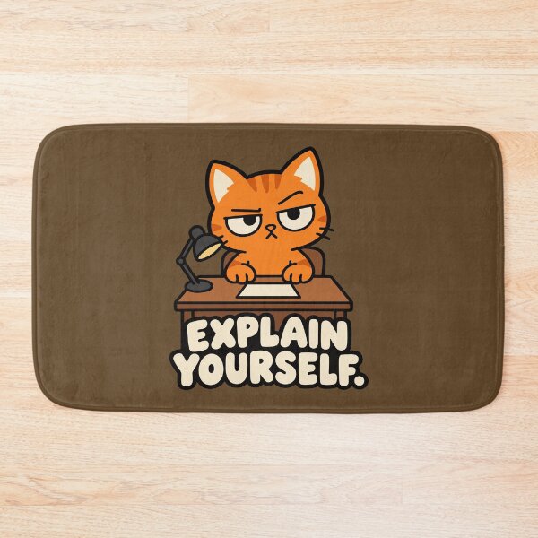 Item preview, Explain Yourself Funny Orange Cat – Grumpy Cat at Desk designed and sold by MewMade.