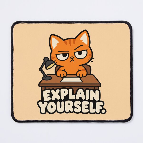 Item preview, Explain Yourself Funny Orange Cat – Grumpy Cat at Desk designed and sold by MewMade.