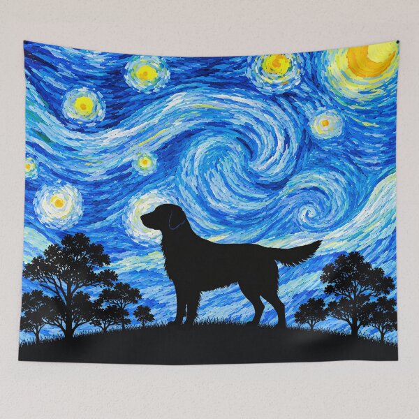 Item preview, Funny Flat Coated Retriever Dog Starry Night Painting Moon Star Mom Dad Kids designed and sold by FurryHavenPH.