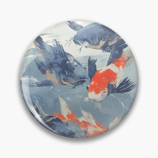 Item preview, Indigo Koi Fish Print Five Carp Beneath the Surface Block Print Style Wall Art designed and sold by solynneart.