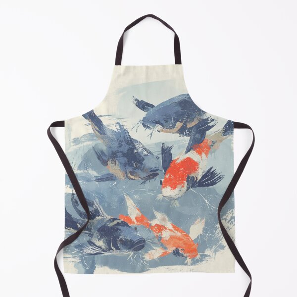 Item preview, Indigo Koi Fish Print Five Carp Beneath the Surface Block Print Style Wall Art designed and sold by solynneart.