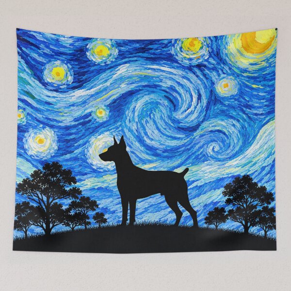 Item preview, Funny German Pinscher Dog Starry Night Painting Moon Star Mom Dad Kids designed and sold by FurryHavenPH.