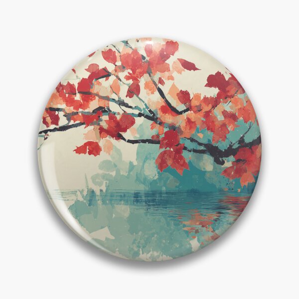 Item preview, Autumn Maple Branch Over Water Print Scarlet Leaves and Teal Reflection Art designed and sold by solynneart.