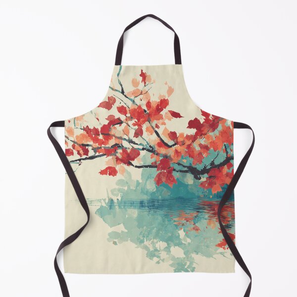 Item preview, Autumn Maple Branch Over Water Print Scarlet Leaves and Teal Reflection Art designed and sold by solynneart.