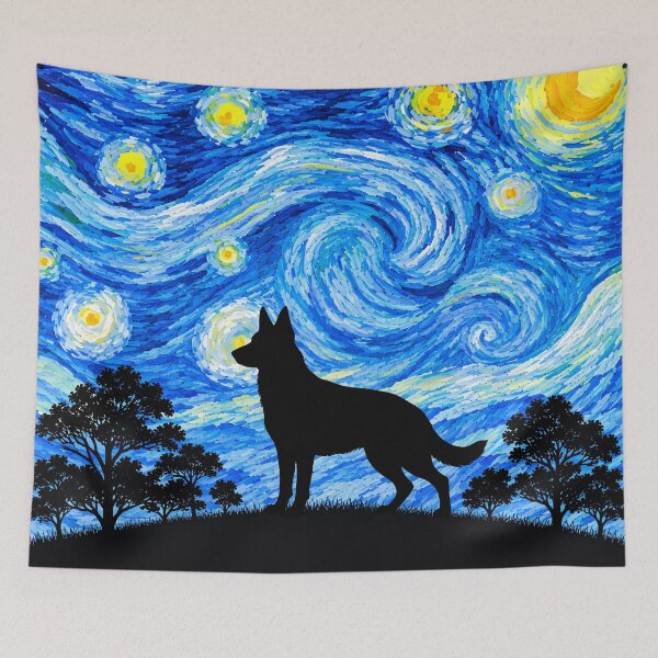 Item preview, Funny German Shepherd Dog Starry Night Painting Moon Star Mom Dad Kids designed and sold by FurryHavenPH.