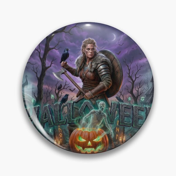 Item preview, Viking Shieldmaiden Halloween Art – Norse Pumpkin and Ghost Design designed and sold by VALKYRAART53.