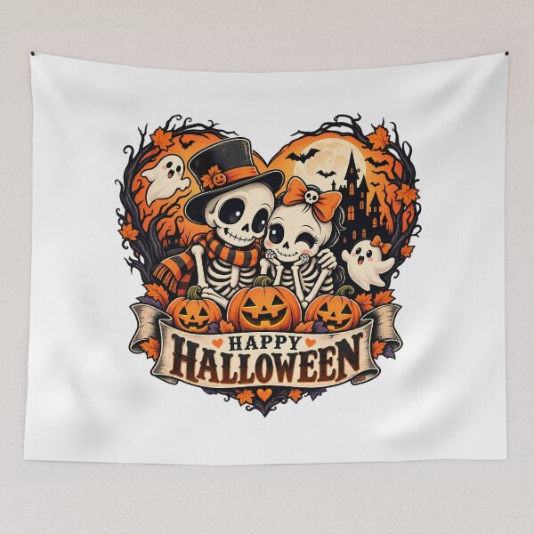 Item preview, Happy Halloween Skeleton Couple Pumpkin Spooky Love T-Shirt designed and sold by DesignArtist.ia.