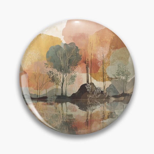 Item preview, Still Lake Reflection Art Blush Ochre and Sage Trees Dawn Marshland Print designed and sold by solynneart.