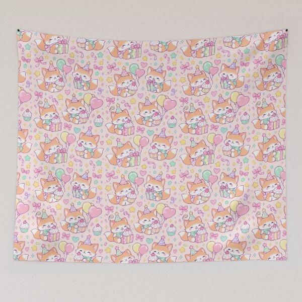 Item preview, Kawaii Birthday Fox Cupcake Pattern designed and sold by Soft Berry Studio.