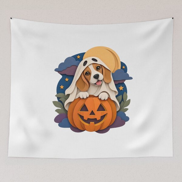 Item preview, Halloween Dogs Pets Papercut Beagle Pumpkin Moon designed and sold by calicito.