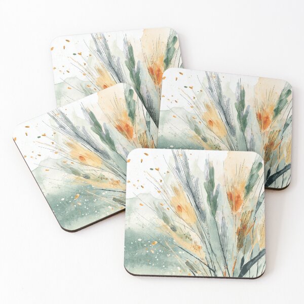 Item preview, Golden Wheat Botanical Art Amber Grasses Bending in Wind Sage Green Print designed and sold by solynneart.