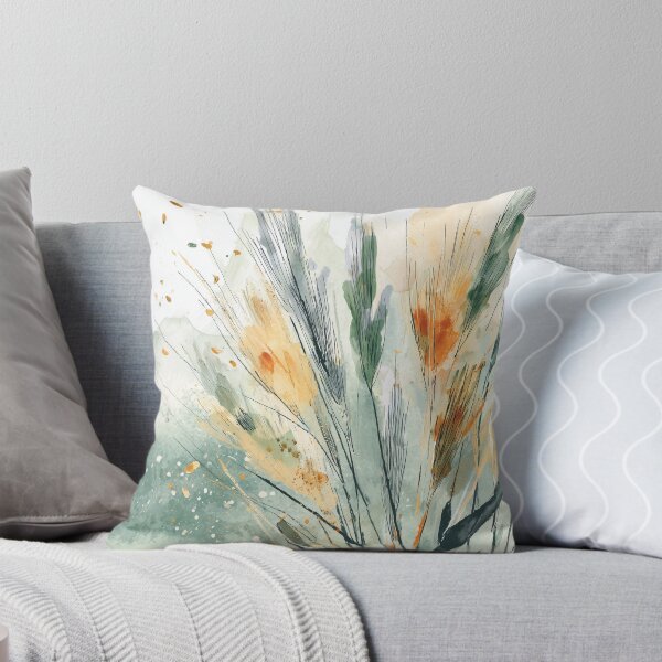 Item preview, Golden Wheat Botanical Art Amber Grasses Bending in Wind Sage Green Print designed and sold by solynneart.