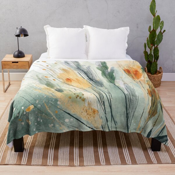 Item preview, Golden Wheat Botanical Art Amber Grasses Bending in Wind Sage Green Print designed and sold by solynneart.
