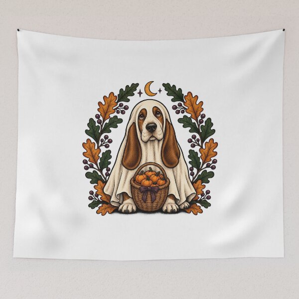 Item preview, Halloween Dogs Pets Vintage Basset Hound Basket designed and sold by calicito.