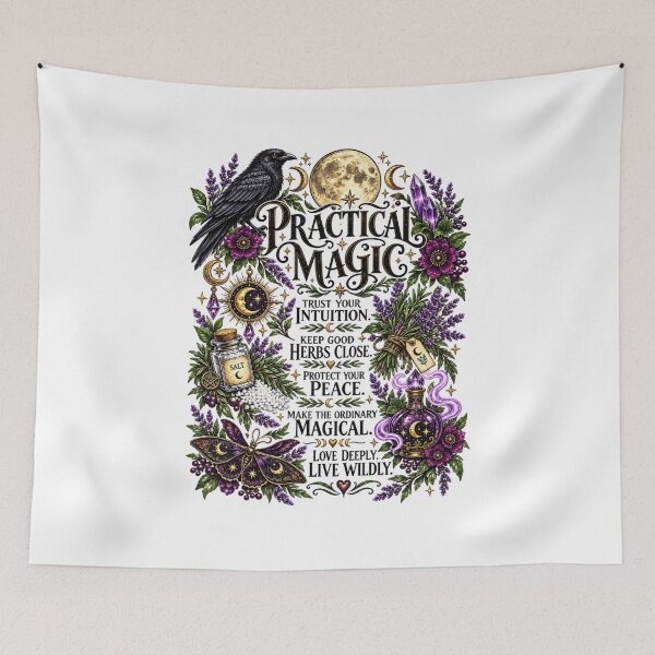 Item preview, Spooky Halloween Witchy Practical Magic Raven Moon Floral Botanical Witch designed and sold by Thread&Fable.