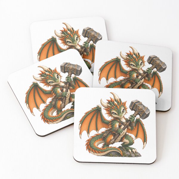 Item preview, Cute Green Dragon Warrior with War Hammer Fantasy RPG Art designed and sold by Hatchling Hollow.