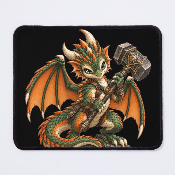 Item preview, Cute Green Dragon Warrior with War Hammer Fantasy RPG Art designed and sold by Hatchling Hollow.