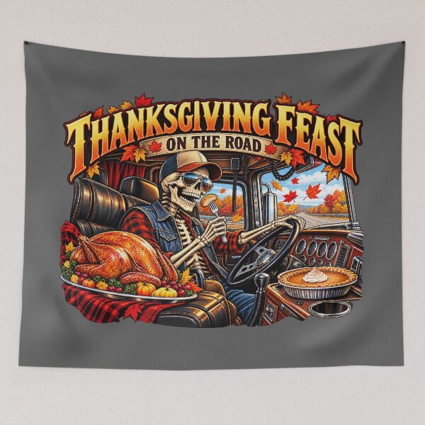 Item preview, Thanksgiving Feast On The Road Skeleton Trucker designed and sold by NomadForge.