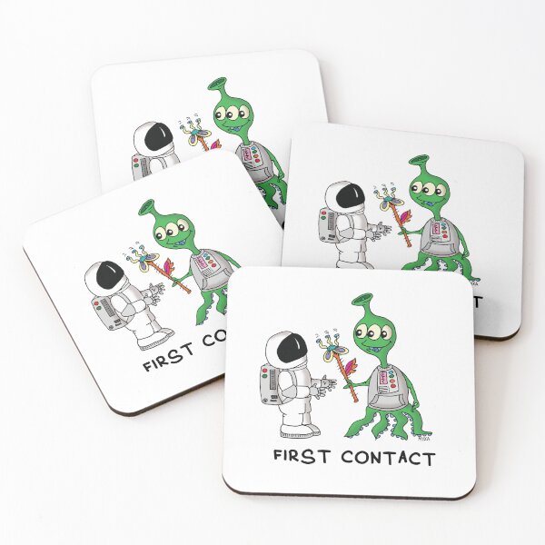 Item preview, First Contact Sticker | Funny Alien Astronaut Space Meme designed and sold by MyxaART.