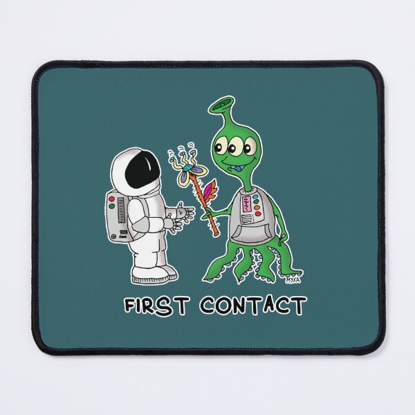 Item preview, First Contact Sticker | Funny Alien Astronaut Space Meme designed and sold by MyxaART.