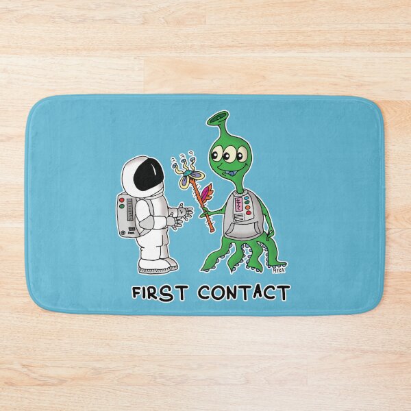 Item preview, First Contact Sticker | Funny Alien Astronaut Space Meme designed and sold by MyxaART.