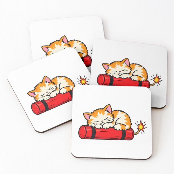 Item preview, Cute Kitten Sleeping on Dynamite - Deadly But Cute Cat Sticker designed and sold by VYBEHAUS.