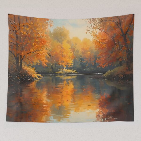 Item preview, Autumn Forest Lake Reflection Art | Scenic Fall Nature Decor designed and sold by Specialdesign10.