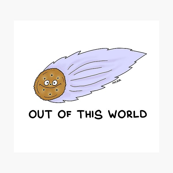 Item preview, Out Of This World Sticker | Funny Cookie Meteor Space Pun Meme designed and sold by MyxaART.