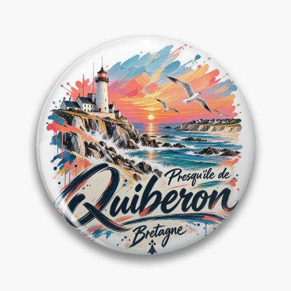 Item preview, Quiberon sign with ocean view illustration on sunset designed and sold by Art of Sun.