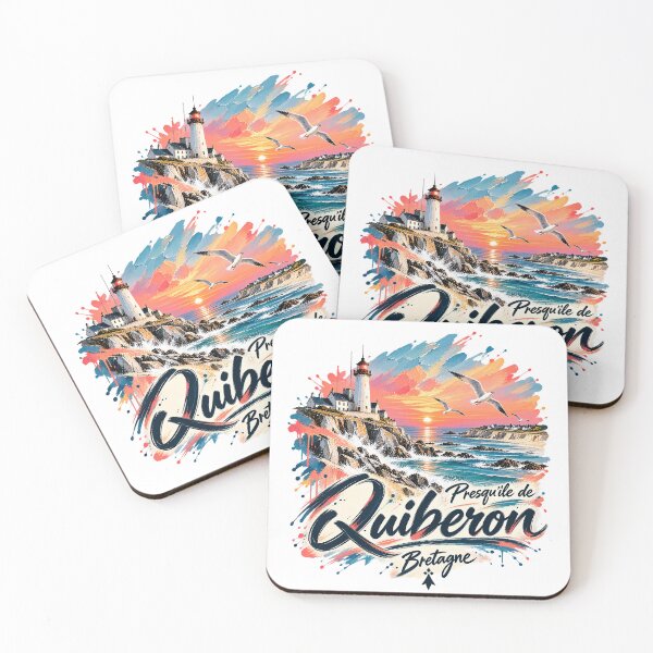 Item preview, Quiberon sign with ocean view illustration on sunset designed and sold by Art of Sun.