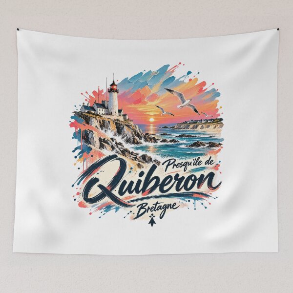 Item preview, Quiberon sign with ocean view illustration on sunset designed and sold by Art of Sun.