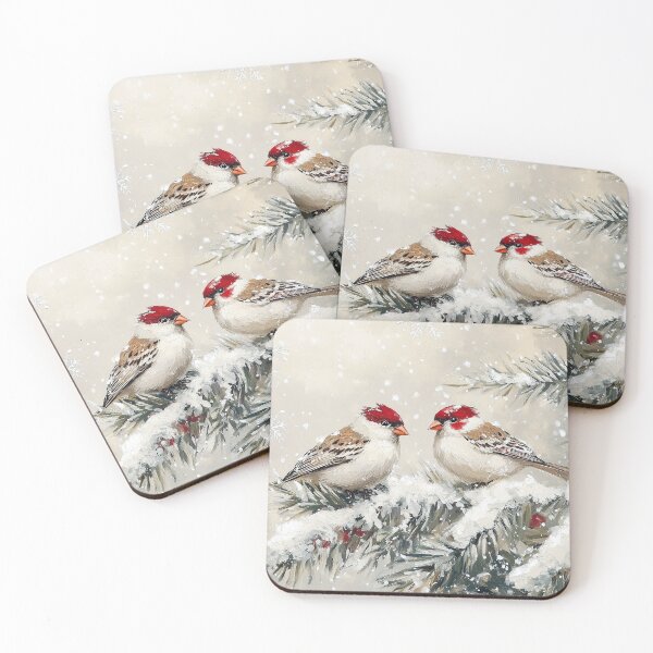 Item preview, Red Cardinal Birds Winter Snow Painting designed and sold by NatureSight.