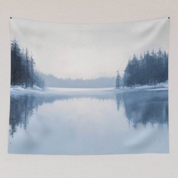 Item preview, Frozen Lake Winter Forest Oil Painting designed and sold by NatureSight.