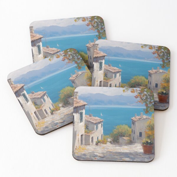 Item preview, Mediterranean Coastal Village Oil Painting Print designed and sold by NatureSight.