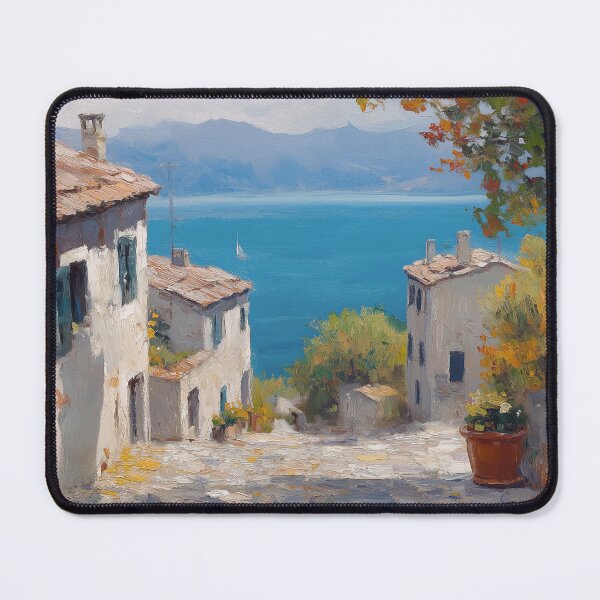 Item preview, Mediterranean Coastal Village Oil Painting Print designed and sold by NatureSight.