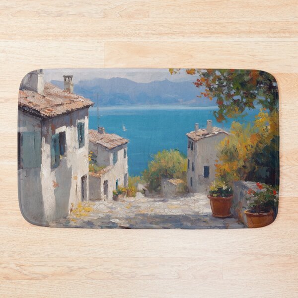 Item preview, Mediterranean Coastal Village Oil Painting Print designed and sold by NatureSight.