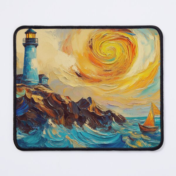 Item preview, Lighthouse Cliff Swirling Sunset Van Gogh Style designed and sold by NatureSight.
