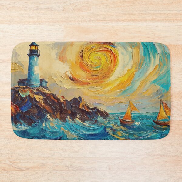 Item preview, Lighthouse Cliff Swirling Sunset Van Gogh Style designed and sold by NatureSight.